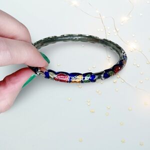 263. Vintage Silvertone Cloisonné Bangle Bracelet